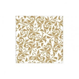 Серветка "Узор арабеска", колір фону: білий/золотий, розмір: 33x33 см