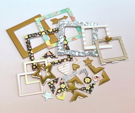 Рамки з чіпборду з фольгуванням (золото) для скрапбукінгу від Scrapmir - Simple Flowers, 30 шт.