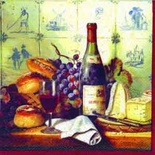 Серветка для декупажу "Вино, виноград, сир, випічка", колір червоний, розмір: 33х33см