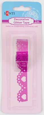 Стрічка самоклейна блискуча Мереживо з сердечком рожеве, 2 м, ТМ Santi