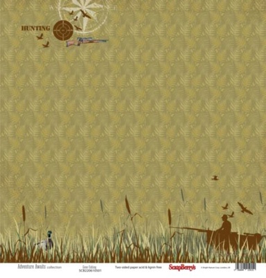 Бумага для скрапбукинга от ScrapBerry's - Мужской отдых - На рыбалку, 30,5х30,5 см, 190 гр/м, двусторонняя, 1 лист