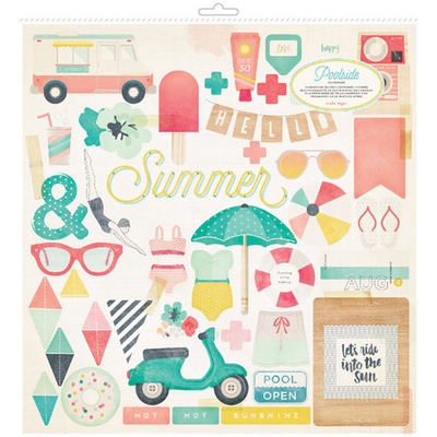 Висічки з чіпборду від Crate Paper - Poolside Collection - 30x30 см, 53шт.