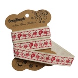 Стрічка декоративна від ScrapBerryʼs - новорічні пташки, 15мм, 2м, бавовна