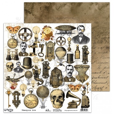 Аркуш скрап-паперу ABstudio - elements "Steampunk love" 30x20cм