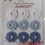 Вязаный мотив от Allmacraft - цветочки в наборе, белый-голубой-синий, 2.5 см, 9 шт.