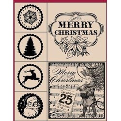 Набор резиновых штампов Hampton Art - Merry Christmas, на деревянном блоке, 6 штук