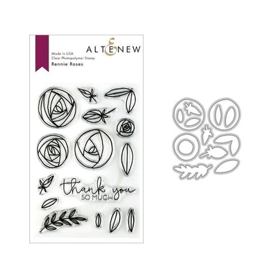 Штампи + Ножі для вирубки від Altenew - Rennie Roses Stamp & Die Bundle, 15штампів + 14 ножів