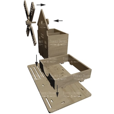 Заготовка ТМ Фабрика Декору - Дерев’яний органайзер "Млин" для олівців і паперу
