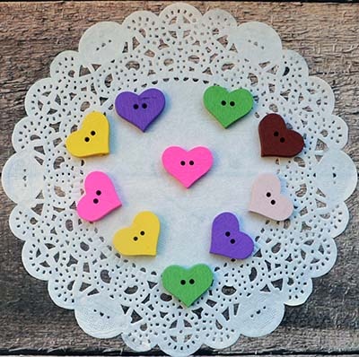 Ґудзики Деревʼяні від ScrapBerryʼs, серце асорті, 20x16 мм, 10 шт.