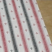 Льон з бавовною Смужки - якоря - чорні і червоні смужки, 50x70cм