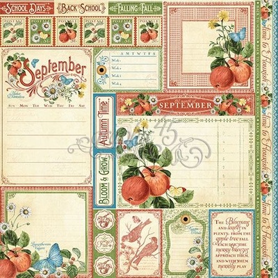 ЦЕНА СНИЖЕНА! Лист бумаги Graphic 45 - Time to Flourish - September Cut Apart, размер 30х30 см, двусторонняя