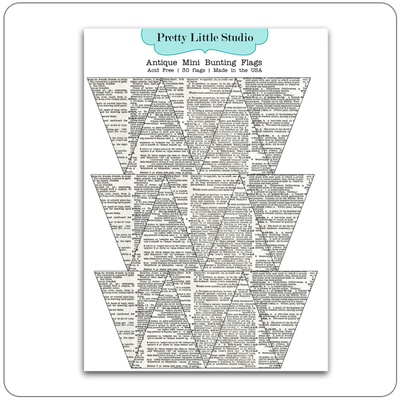 Паперові прикраси - Прапорці "Antique Mini Bunting", колір: чорні літери на білому фоні, 30 шт.