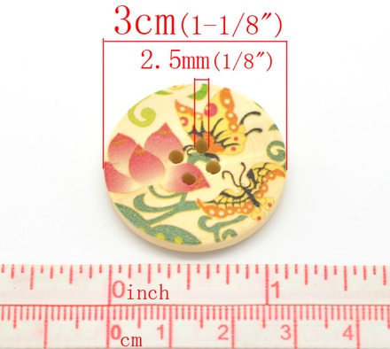 Дерев’яний ґудзик Multicolor Butterfly Pattern B15465, діаметр 3 см, 1 шт.