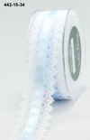 Кружево с лентой White Lace/Satin Center - Light Blue, ширина 3,8 см, длина 90 см, цвет голубой