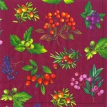 Серветка для декупажу "Лісні ягоди: гілочки", колір фону: бордовий, розмір: 33x33 см