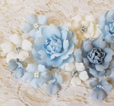 Набір квітів з тканини, блакитно-молочний, 2,5 см - 5см (18 шт.)
