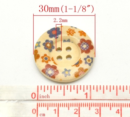 Дерев’яний ґудзик Multicolor Flower B12367, діаметр 30 мм, 1 шт.