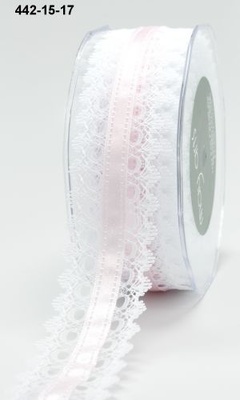 White Lace/Satin Center - Pink, ширина 3,8 см, довжина 90 см, колір рожевий