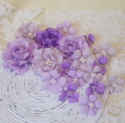 Набір квітів з тканини, бузковий, 2,5 см - 5см (18 шт.)