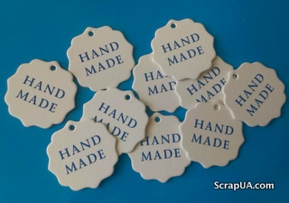 Набір білих тегів "HandMade", 10 шт.: 55x55мм, колір напису на вибір