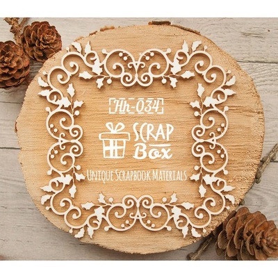 Чипборд ScrapBox - Ажурна новорічна рамка з гостролистом Hh-034