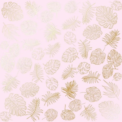 Аркуш одностороннього паперу з фольгуванням Golden Tropical Leaves Light Pink,ТМ Фабрика Декору