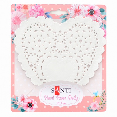 Набір серветок ажурних в формі серця, колір білий, діаметр 10 см, 12 шт., TM Santi