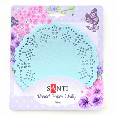 Набір серветок ажурних круглих ТМ Santi, колір світло-блакитний, діаметр 11,4 см, 12 шт.