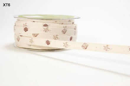 Стрічка Ivory Twill / PRINT - Brown SEA SHELLS, ширина 9,5мм, довжина 90 см