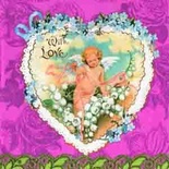 Серветка для декупажу "Серце з ангелом", колір фону: рожевий, розмір: 33x33 см