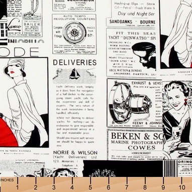 Ткань 100% хлопок - Газета о моде с красным, 45х55 см