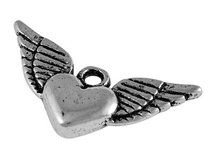 Металева прикраса "Серце", античне срібло, розмір 13x25 мм, 1 шт