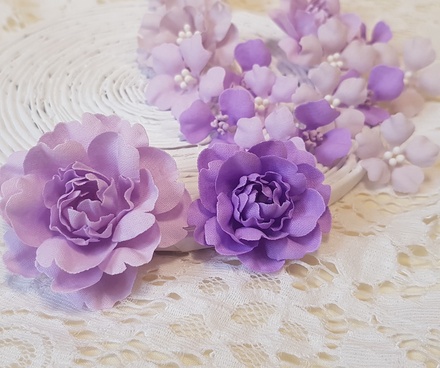 Набір квітів з тканини, бузковий, 2,5 см - 5см (18 шт.)