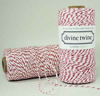 Хлопковый шнур от Divine Twine - Cherry, 1 мм, цвет красный/белый, 1м