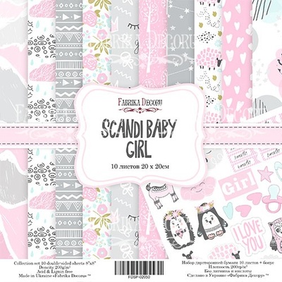 Набір скрап-паперу Scandi Baby Girl, 20x20см, ТМ Фабрика Декору