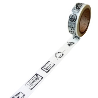 Бумажный скотч на клеевой основе, белый в марках, 15мм х 10м