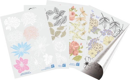 Набор для вырезания на кальке от Евгения Курдибановская ТМ - "Цветы", 4 разных листика, А5