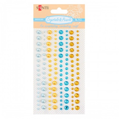 Набір декоративних стразів і перлин Santi на клейовій основі Gold and blue, 136 шт., ТМ Santi