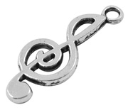 Металева прикраса "Музичний ключ", античне срібло, розмір 26х10 мм, 1 шт