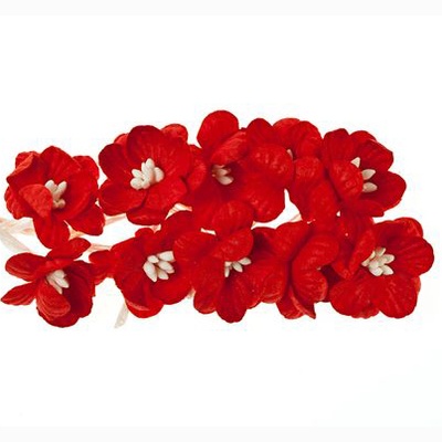 Квіти вишні із шовковичного паперу, набір 10 шт., колір червоний