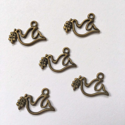 Металева прикраса "Голуб з гілками", 19x10 мм, 1 шт.