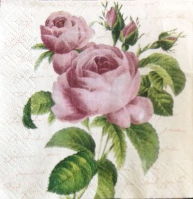 Серветка "Гілочка троянди", колір фону: крем, розмір: 25x25см