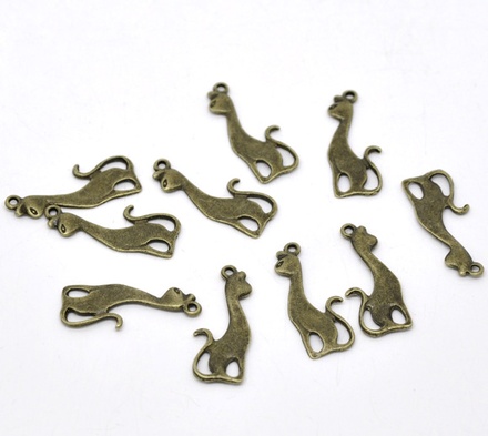 Металева прикраса Киця, антична бронза, розмір 27x11 мм, 1 шт.