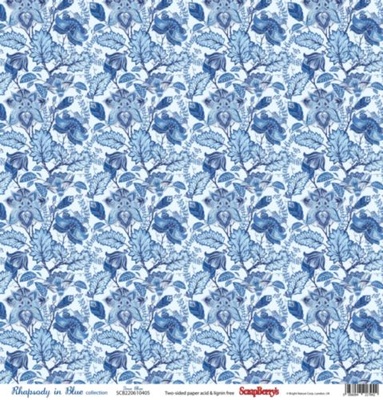 Бумага для скрапбукинга от ScrapBerry's - Сапфировые мечты - Роспись, 30,5х30,5 см, 190 гр/м, двусторонняя, 1 лист