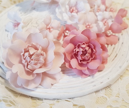 Набір квітів з тканини, рожево-пудровий, 2,5 см - 5 см, (18 шт.)