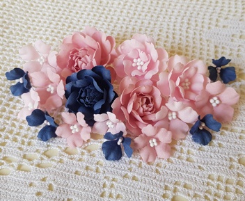 Набір квітів з тканини (18 шт.), рожаво - синій, 2,5см - 5см