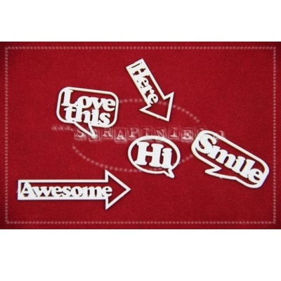 Чипборд Scrapiniec - Стрілки з англійськими словами, друкарський шрифт, 11 штук