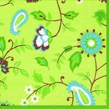 Серветка для декупажу "Квіткові візерунки", колір фону: зелений яскравий, розмір: 33x33 см