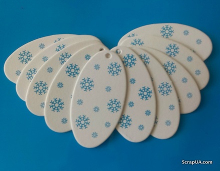 Набір тегів з білого картону з синім принтом "Сніжини", 260 г/м², 10, 10 штук, 85x45м