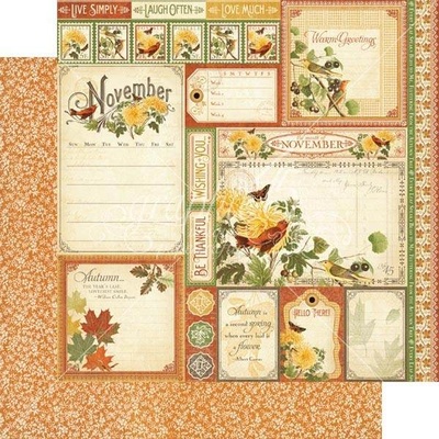 ЦЕНА СНИЖЕНА! Лист бумаги Graphic 45 - Time to Flourish - November Cut Apart, размер 30х30 см, двусторонняя